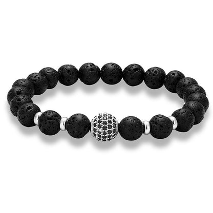 Bracelet en Pierre de Lave & Zircon – Micro-incrustation de Diamants Noirs (10MM) - Sérénité Nocturne