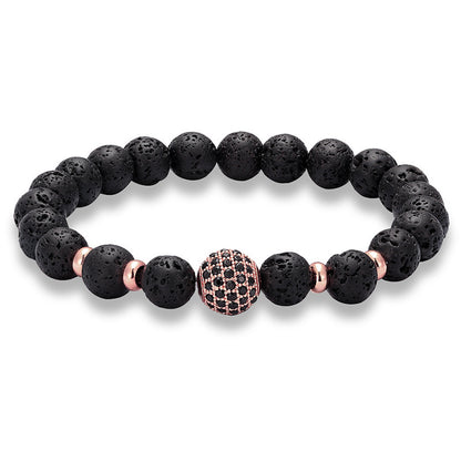 Bracelet en Pierre de Lave & Zircon – Micro-incrustation de Diamants Noirs (10MM) - Sérénité Nocturne